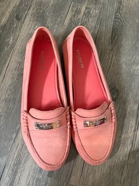 COACH PEACHY PINK NOLA WOMEN'S SIZE 6.5 NUBUCK LEATHER DRIVING LOAFER MOCCASSINS